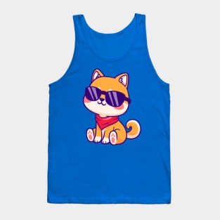 Cute Shiba Inu Sitting Wearing Glasses Cartoon Tank Top